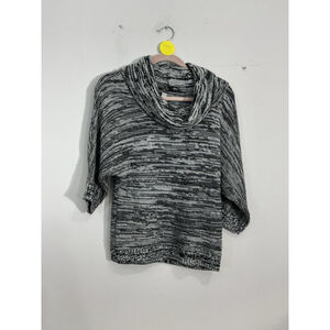 Womans NY & Co Small Black White Open Knit Shimmering Cowl Neck Sweater